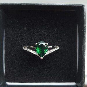 Gold Plated 925 Silver Simulated Emerald Ring